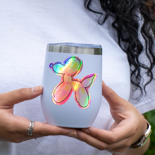 Pink Holographic Vinyl Balloon Dog Sticker- Waterproof & UV Resistant