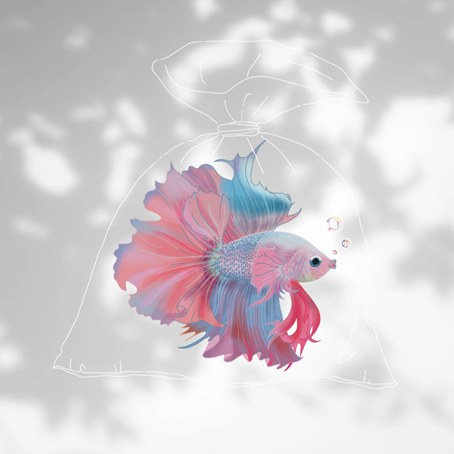 Small Beta in fish bag clear vinyl sticker- Waterproof & UV protected