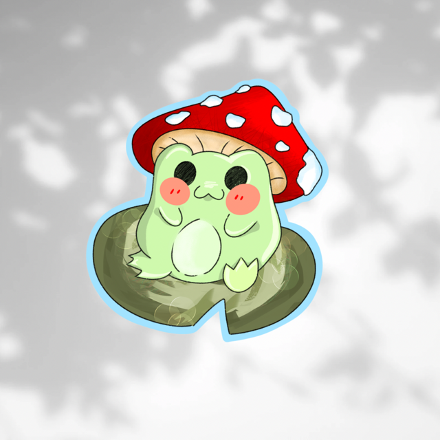 Froggo with mushroom hat vinyl sticker- Waterproof & UV Protected