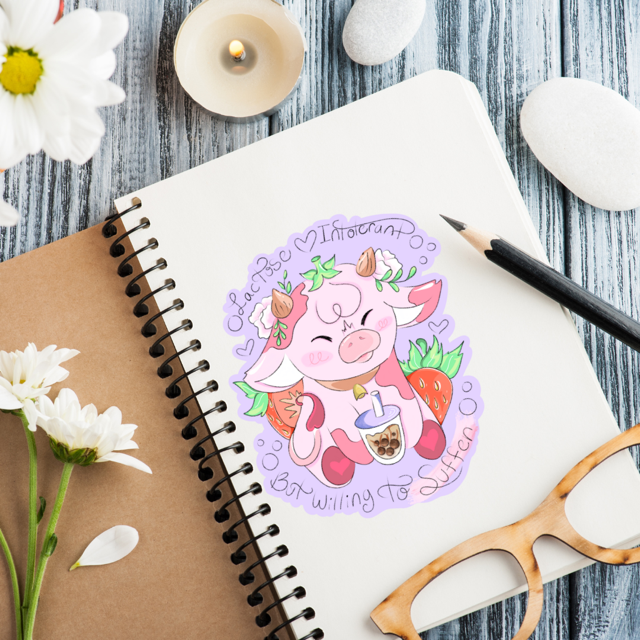 Lactose Intolerant Cow Vinyl Sticker- Waterproof & UV Protected