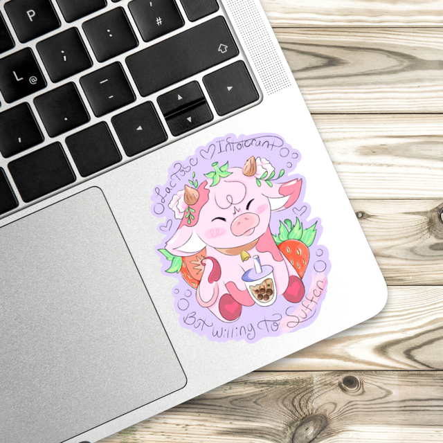 Lactose Intolerant Cow Vinyl Sticker- Waterproof & UV Protected