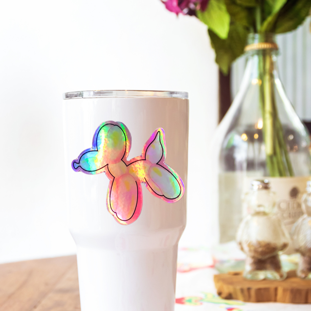 Pink Holographic Vinyl Balloon Dog Sticker- Waterproof & UV Resistant
