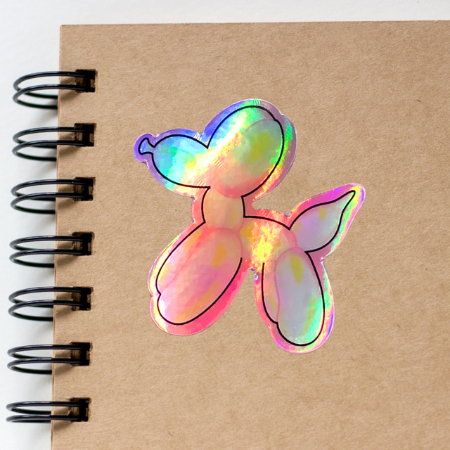 Pink Holographic Vinyl Balloon Dog Sticker- Waterproof & UV Resistant