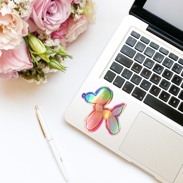 Pink Holographic Vinyl Balloon Dog Sticker- Waterproof & UV Resistant