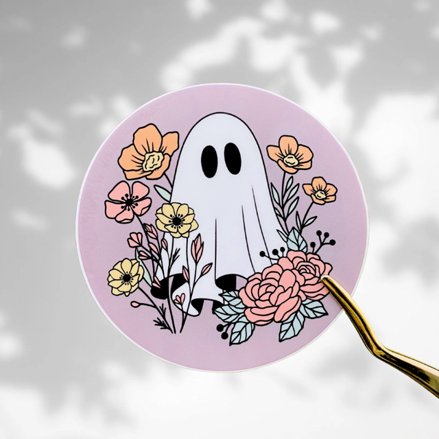 Ghost Floral Circle Vinyl sticker- Waterproof & UV Protected