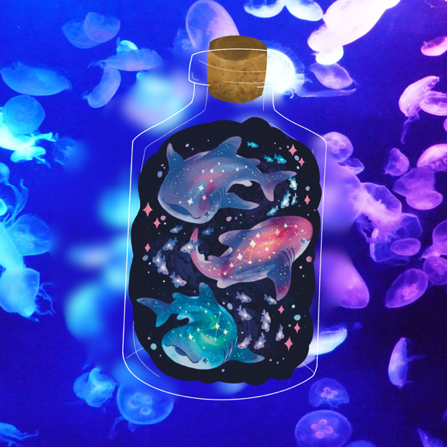 Galaxy Whale Sharks Clear Vinyl Sticker- Waterproof & UV Protected