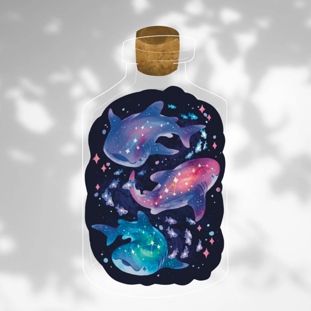 Galaxy Whale Sharks Clear Vinyl Sticker- Waterproof & UV Protected