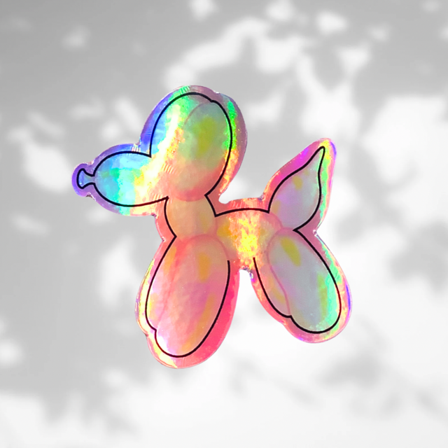 Pink Holographic Vinyl Balloon Dog Sticker- Waterproof & UV Resistant