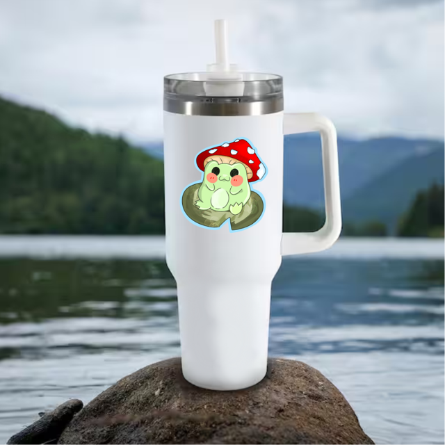 Froggo with mushroom hat vinyl sticker- Waterproof & UV Protected