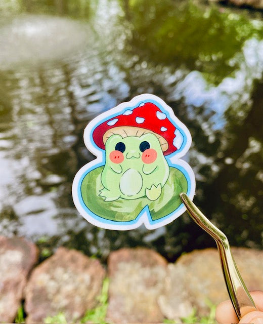 Froggo with mushroom hat vinyl sticker- Waterproof & UV Protected