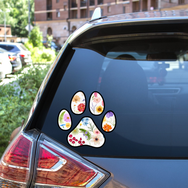 Floral Paw Clear vinyl sticker- Waterproof & UV Protected