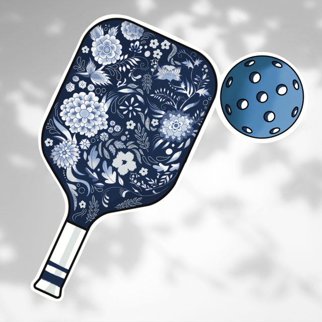 Porcelain blue pickle ball vinyl sticker, waterproof, UV Protected