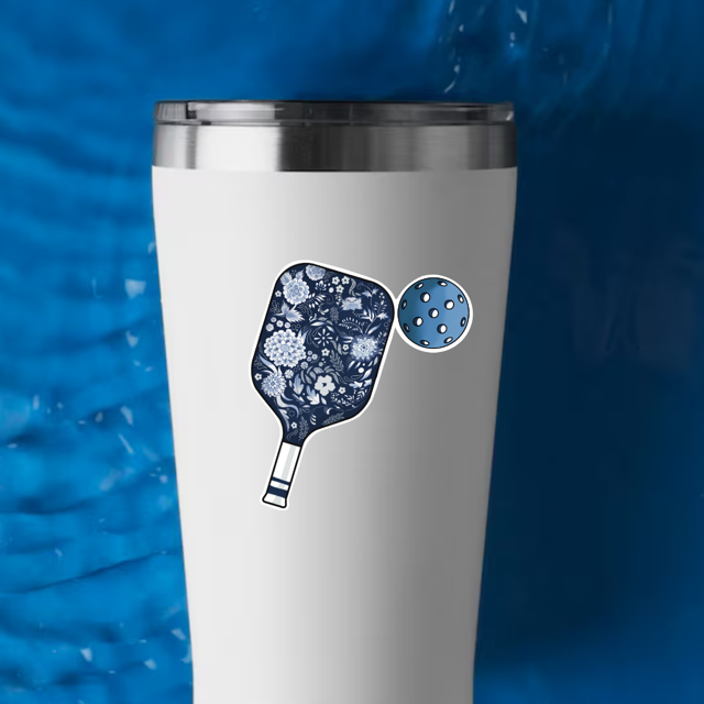 Porcelain blue pickle ball vinyl sticker, waterproof, UV Protected