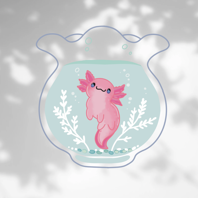 Axolotl in Vase Clear Vynl Sticker- Waterproof & UV Protected
