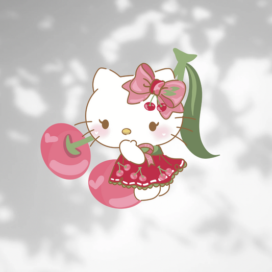Cherry Kitty Clear Vynl Sticker- Waterproof, UV Resistant