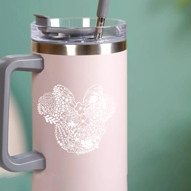 White Floral Minnie Silhouette Head Vinyl Sticker- Waterproof & UV Protected