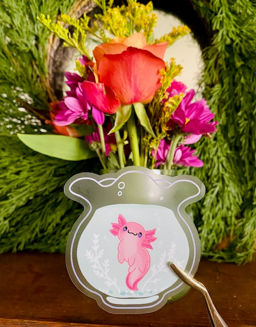 Axolotl in Vase Clear Vynl Sticker- Waterproof & UV Protected